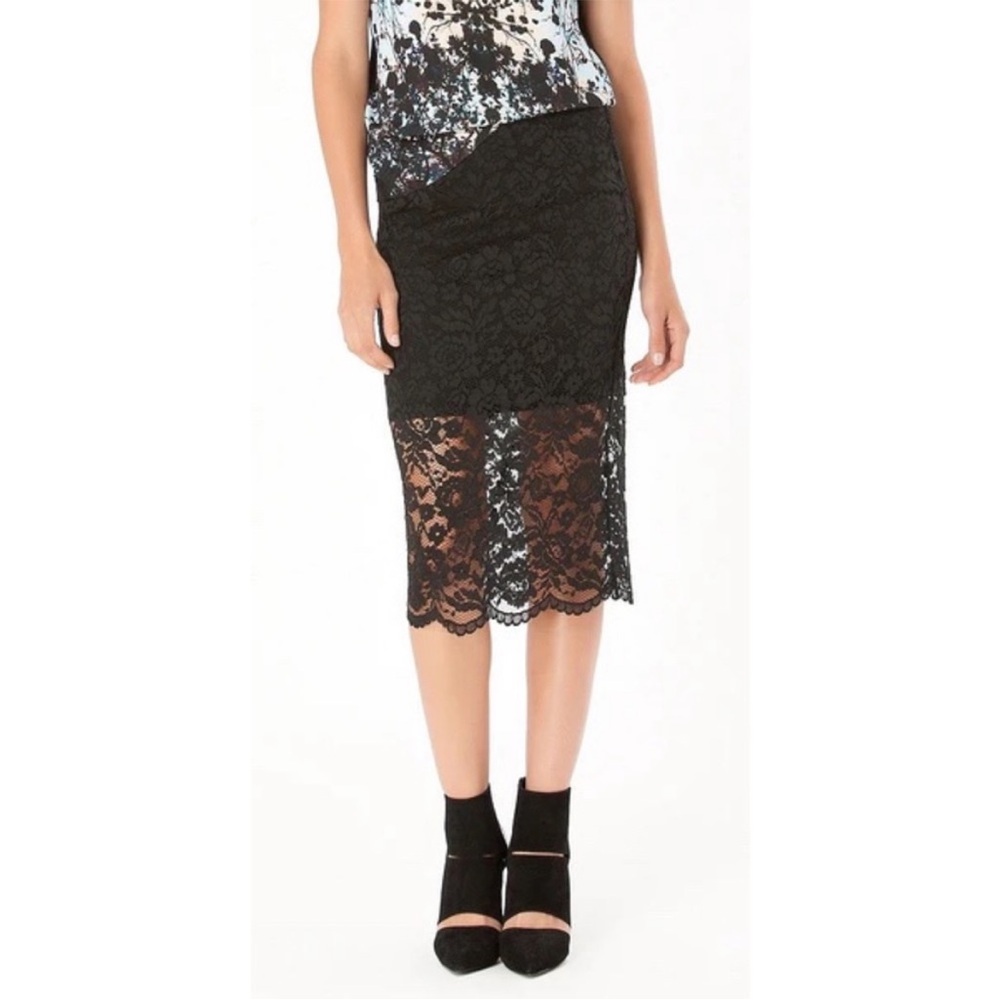 Hale Bob Black Lace Pencil Skirt